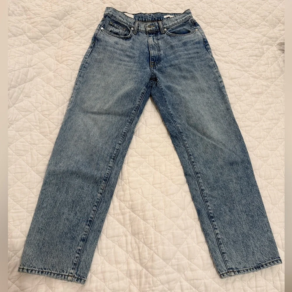 BLDWN Vintage Straight Denim 100% Cotton Women's Button Zip Pockets Vintage Blue - Picture 4 of 17